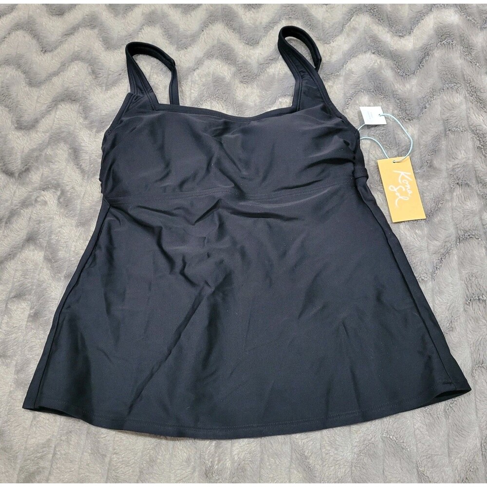 Kona Sol Womens S 4-6 Solid Black Tankini Swimsuit Top NWT